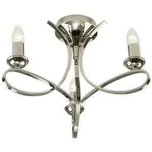 Eaves Semi Flush Ceiling Chandelier 3 Lamp Bright Nickel Curved Multi Arm Light