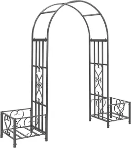 Metal Garden Patio Arch With Planters Rose Arbour Archway Climbing Plant Trellis