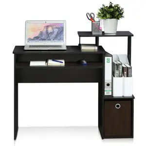 Furinno Econ Multipurpose Home Office Computer Writing Desk w/Bin, Dark Walnut