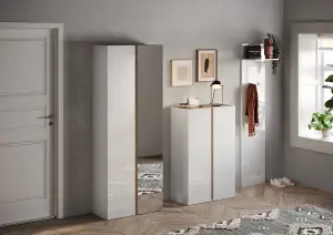 FURNICOMP Chelsea 2 Door White Gloss and Cadiz Oak Large 25 Pair Shoe Storage Cupboard