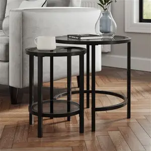 Dunelm Sofia Glass Nest Of Tables, Modern, Black, Metal