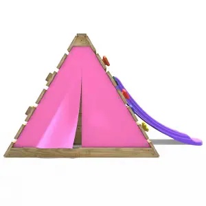 Rebo Mini Wooden Climbing Pyramid Adventure Playset and Slide - Pink