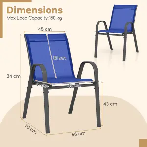 Costway Set of 2 Patio Chairs Stackable Metal Breathable Fabric Dining Chair