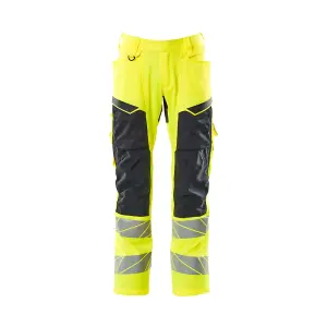 Mascot Accelerate Safe Trousers with Kneepad Pockets - Hi-Vis Yellow/Dark Navy   (38.5) (Leg Length - Short)