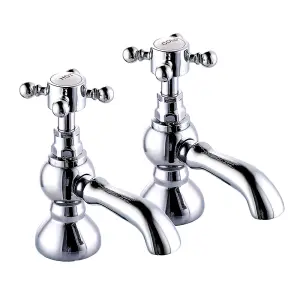 SunDaze Traditional Twin Hot and Cold Basin Sink Taps Bathroom Cross Handle