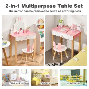 Costway 2-in-1 Kids Vanity Set Study Table & Chair Set w/ Mirror & Drawers