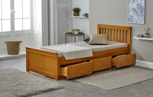 Mission Solid Wooden Storage Bed Frame 3ft Single - Honey