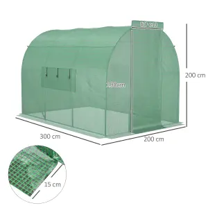 Outsunny 3 x 2M Walk-in Garden Polytunnel Greenhouse Galvanised Steel W/ Door