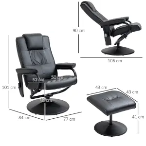 HOMCOM Massage Recliner Chair Cushioned Ottoman 10 Point Vibration Black