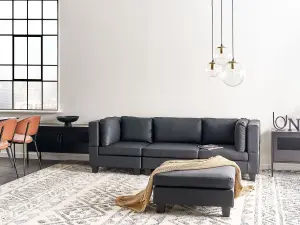 3-Seater Modular Faux Leather Sofa with Ottoman Black UNSTAD