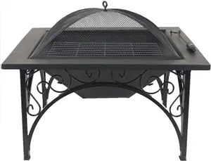 Centurion Supports KOJIN Multi-Functional Elegant Black Square Outdoor Garden and Patio Luxury Heater Fire Pit Brazier