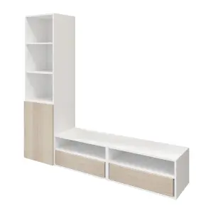 GoodHome Atomia Freestanding Matt white oak effect Corner TV unit with 6 shelves, (H)187.5cm x (W)50cm x (D)47cm