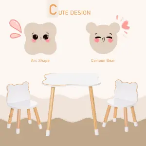 HOMCOM 3 Piece Kids Table and Chair Set with 2 Bear-shaped Chairs, White