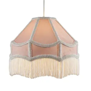 Traditional Victorian Empire Lampshade in Soft Blush Pink Velvet with Tassels