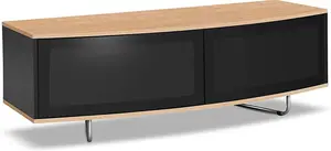 Homeology Caru Gloss Black and Oak Beam-Thru Remote Friendly Super-Contemporary "D" Shape Design up to 65" LED/OLED/LCD TV Cabinet