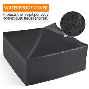 Yaheetech Outdoor Square Fire Pit with Cover and Poker Black