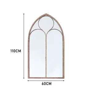 Distressed Gold Window Wall Arched Framed Mirror W 600 x H 1100 mm