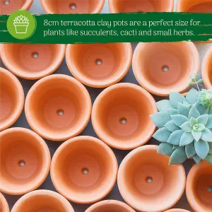 Terracotta Plant Pots - 8cm Small Clay Pots Pack of 16 - Multi-Purpose Mini Pots for Plants, Succulents, Candle Making & Crafts