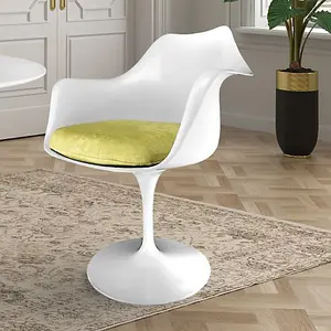 White Tulip Armchair with Luxurious Green Cushion