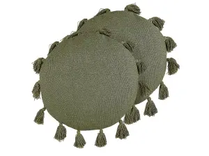 Set of 2 Cushions MADIA Cotton 45 x 45 cm Solid Olive Green