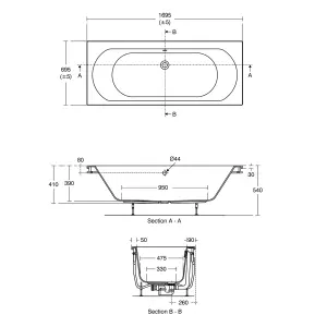 Ideal Standard Tesi White Rectangular Square Bath Double ended Bath with 0 Tap holes (L)169.5cm (W)69.5cm