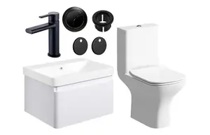 Aquarius Sophie 605MM Vanity Unit Matt White WC Set with Matt Black Finishes