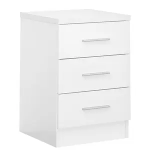 Eva 3 Drawer Bedside Table Matt White/Gloss White