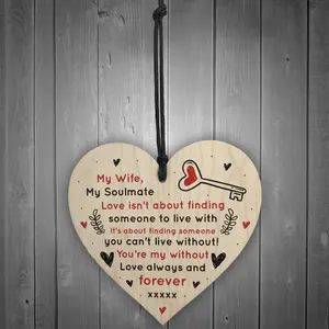 Soulmate Gift For Wife Wood Heart Anniversary Gift For Wife Love Gift For Her