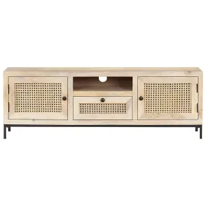 Berkfield TV Cabinet 120x30x40 cm Solid Mango Wood and Natural Cane