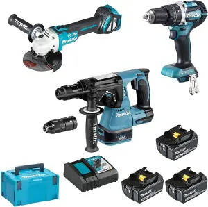 Makita DLX3119TJ 18v Brushless Combi + Hammer Drills Grinder LXT DHR243 DGA504