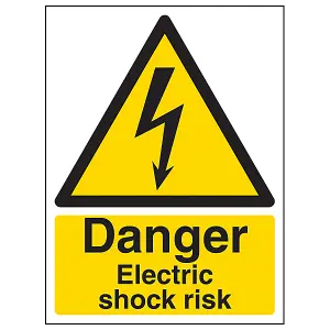 Electric Shock Risk Warning Sign - Adhesive Vinyl - 200x300mm (x3)