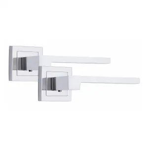 4 Pair Zeta Design Door Handles Square Rose Polished Chrome Finish