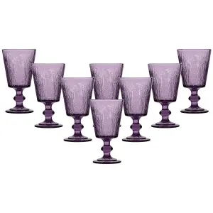 Set of 8 Purple Lavender Embossed Drinking Wine Glass Wine Goblets 300ml