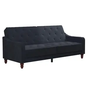 Vintage Tufted Sofa Bed in Velvet Blue