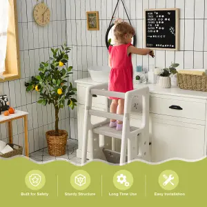 Costway Kids Step Stool Toddler Learning Stool w/ Non-slip Steps & 3 Adjustable Heights