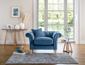 Furniturebox Olivia Blue Modern Chesterfield Armchair In Soft Anti-Crease Velvet