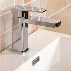 Galla Polished Chrome Square Deck-mounted Basin Mono Mixer Tap