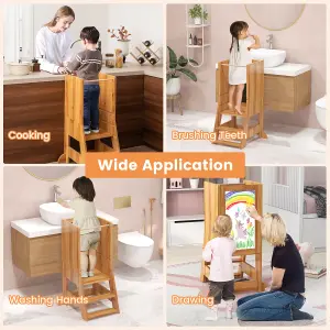 Costway Toddler Kitchen Stool Helper Bathroomd Ajustable Baby Standing Tower