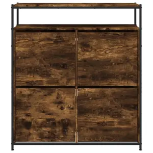 Berkfield Shoe Cabinet with 4 Flip-Drawers Smoked Oak 100x34x112 cm