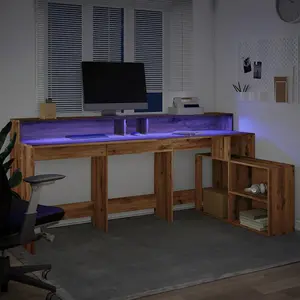 Berkfield Desk with LED Lights Artisian Oak 200x104x91 cm Engineered Wood