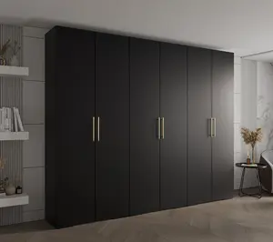 Stylish Black Inova 3 Hinged Door Wardrobe W3000mm H2370mm D470mm - Premium Storage with Gold Vertical Handles