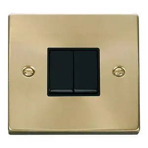 Satin / Brushed Brass 10A 2 Gang 2 Way Light Switch - Black Trim - SE Home