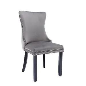 Set of 4 Lux Velvet Tufted Kitchen Dining Chairs Wing High Back Office Bedroom Chairs Grey