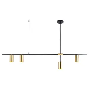 Luminosa Modern Hanging Pendant Black, Brass 4 Light  with Brass Shade, GU10