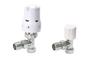 Warmer System Angle White Thermostatic Radiator Valve Vertical Or Horizontal Mounting with Matching Lockshield Valve 15x1/2