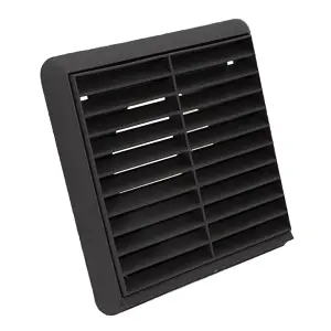 Kair Black Louvred Grille 155mm External Dimension with Round 100mm - 4 inch Rear Spigot Wall Ducting Air Vent