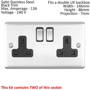 SATIN STEEL Bedroom Socket & Switch Set - 1x Light & 2x Double UK Power Sockets