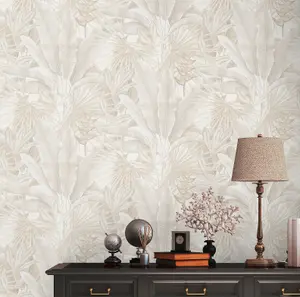 Galerie Welcome Home Beige Tropical Leaves Wallpaper