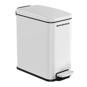 SONGMICS Compact Bathroom Trash Bin, Pedal-Operated with Lid, Soft Close, Steel, Designed for Small Spaces, White