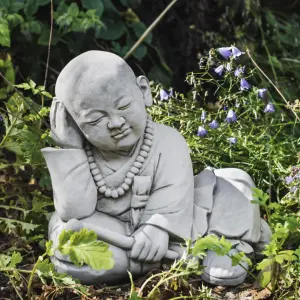 Stone Cast Drummer Monk Garden Ornament